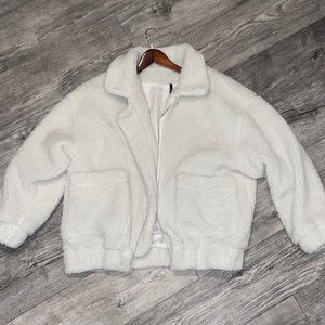 Missguided white teddy jacket oversized small